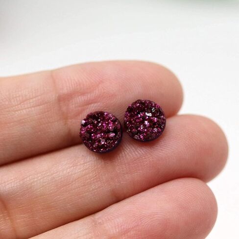 Titanium Post Earrings Hypoallergenic 8mm Druzy (Black AB) in Saudi Arabia