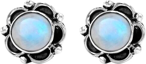 Natural Rainbow Moonstone Gemstone 925 Sterling Silver Women Stud Earrings in Kuwait