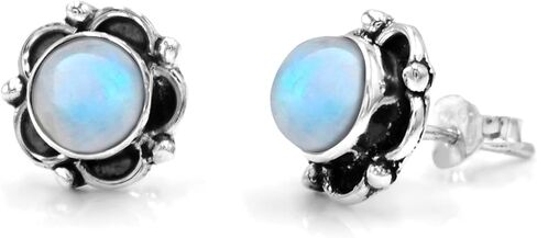 Natural Rainbow Moonstone Gemstone 925 Sterling Silver Women Stud Earrings in Kuwait