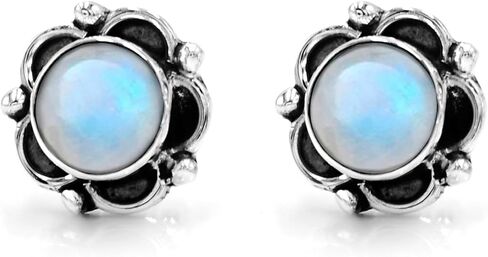 Natural Rainbow Moonstone Gemstone 925 Sterling Silver Women Stud Earrings in Kuwait