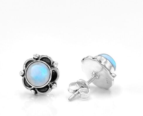 Natural Rainbow Moonstone Gemstone 925 Sterling Silver Women Stud Earrings in Kuwait