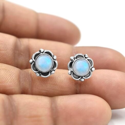 Natural Rainbow Moonstone Gemstone 925 Sterling Silver Women Stud Earrings in Kuwait