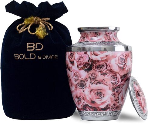 BOLD & DIVINE Hand Painted Pink Rose Cremation Urn | Human Ashes Adult Memorial urn, Burial, Funeral Cremation Urns |200 Cubic Inches Adult Large in Saudi Arabia