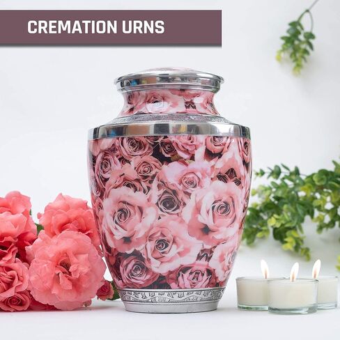 BOLD & DIVINE Hand Painted Pink Rose Cremation Urn | Human Ashes Adult Memorial urn, Burial, Funeral Cremation Urns |200 Cubic Inches Adult Large in Saudi Arabia