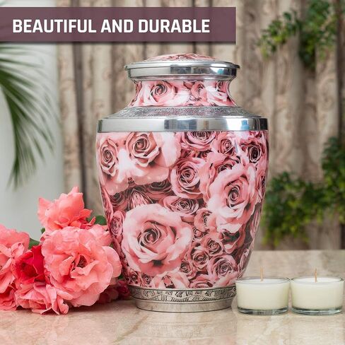 BOLD & DIVINE Hand Painted Pink Rose Cremation Urn | Human Ashes Adult Memorial urn, Burial, Funeral Cremation Urns |200 Cubic Inches Adult Large in Saudi Arabia