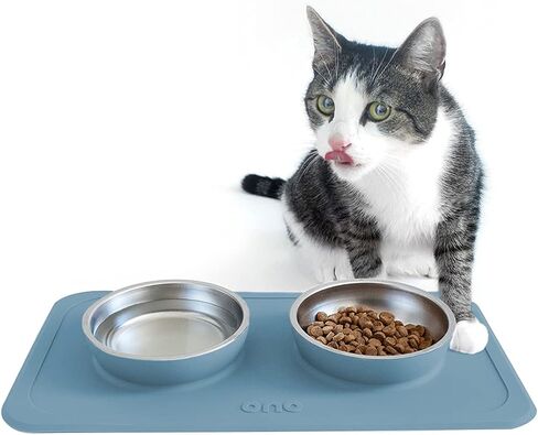 Ono Good Bowl Food & Water Double Feeder - Small to Medium Pets No Spill Non Skid Silicone Mat & Stainless Steel Bowls for Dogs or Cats (Mint) in Saudi Arabia