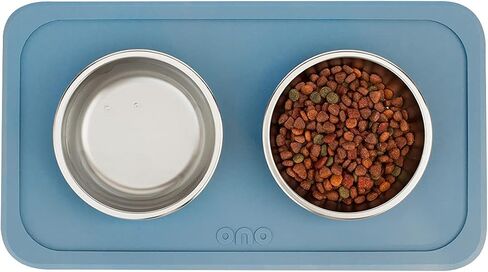 Ono Good Bowl Food & Water Double Feeder - Small to Medium Pets No Spill Non Skid Silicone Mat & Stainless Steel Bowls for Dogs or Cats (Mint) in Saudi Arabia