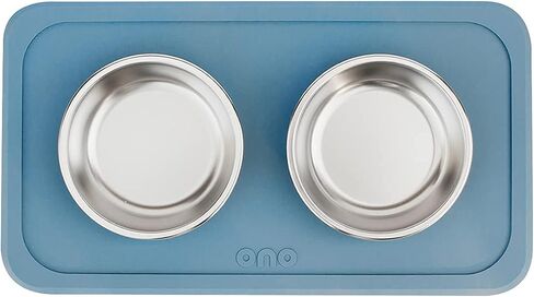 Ono Good Bowl Food & Water Double Feeder - Small to Medium Pets No Spill Non Skid Silicone Mat & Stainless Steel Bowls for Dogs or Cats (Mint) in Saudi Arabia