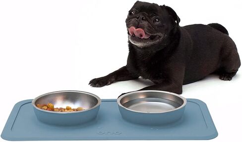 Ono Good Bowl Food & Water Double Feeder - Small to Medium Pets No Spill Non Skid Silicone Mat & Stainless Steel Bowls for Dogs or Cats (Mint) in Saudi Arabia