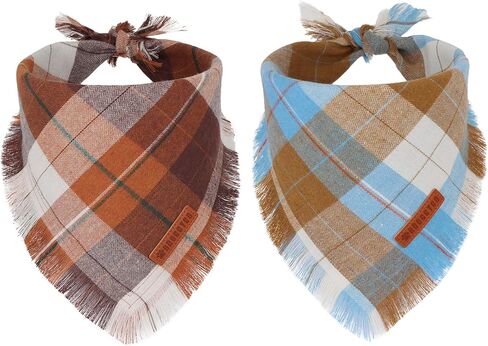 ADOGGYGO Fall Dog Bandanas with Tassels Edges, Stylish Plaid Dog Halloween Thanksgiving Scarf Bib, Orange Plaid Fall Bandanas for Small Dogs Pets (Small, Fall) in Saudi Arabia