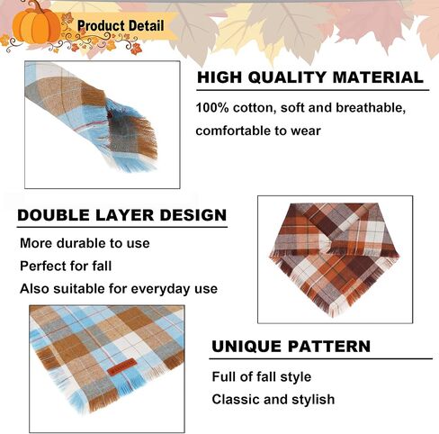 ADOGGYGO Fall Dog Bandanas with Tassels Edges, Stylish Plaid Dog Halloween Thanksgiving Scarf Bib, Orange Plaid Fall Bandanas for Small Dogs Pets (Small, Fall) in Saudi Arabia