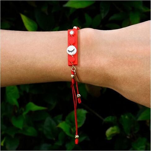 Red String with Eyelashes Dot Brick Handmade Bracelet by Re-Do Bricks ® - Cute & Original gift for a Dreamy Girl - Dreams Come True Bracelet - Adjustable and waterproof. Roja. in Saudi Arabia