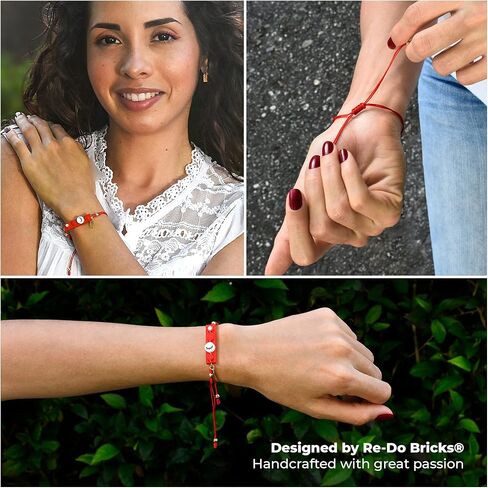 Red String with Eyelashes Dot Brick Handmade Bracelet by Re-Do Bricks ® - Cute & Original gift for a Dreamy Girl - Dreams Come True Bracelet - Adjustable and waterproof. Roja. in Saudi Arabia