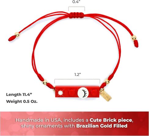 Red String with Eyelashes Dot Brick Handmade Bracelet by Re-Do Bricks ® - Cute & Original gift for a Dreamy Girl - Dreams Come True Bracelet - Adjustable and waterproof. Roja. in Saudi Arabia