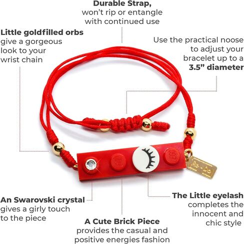 Red String with Eyelashes Dot Brick Handmade Bracelet by Re-Do Bricks ® - Cute & Original gift for a Dreamy Girl - Dreams Come True Bracelet - Adjustable and waterproof. Roja. in Saudi Arabia