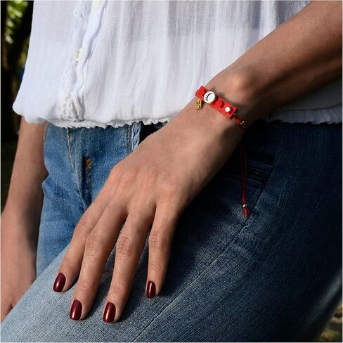 Red String with Eyelashes Dot Brick Handmade Bracelet by Re-Do Bricks ® - Cute & Original gift for a Dreamy Girl - Dreams Come True Bracelet - Adjustable and waterproof. Roja. in Saudi Arabia