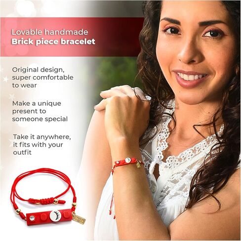 Red String with Eyelashes Dot Brick Handmade Bracelet by Re-Do Bricks ® - Cute & Original gift for a Dreamy Girl - Dreams Come True Bracelet - Adjustable and waterproof. Roja. in Saudi Arabia