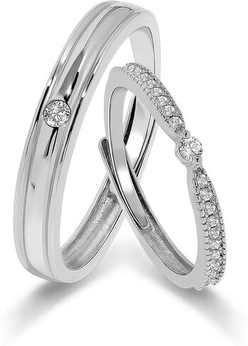 Meissa Sterling Silver Couple Rings for Men and Women Open Back Rings with Cubic Zirconia Stones for Wedding Engagement Anniversary Bridal Jewelry Couple Ring Set, Set of Two Rings in Saudi Arabia