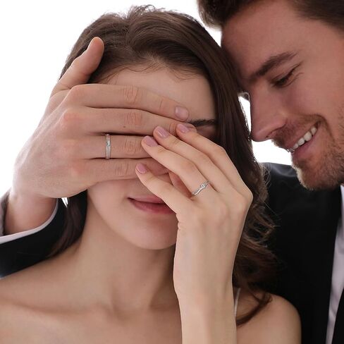 Meissa Sterling Silver Couple Rings for Men and Women Open Back Rings with Cubic Zirconia Stones for Wedding Engagement Anniversary Bridal Jewelry Couple Ring Set, Set of Two Rings in Saudi Arabia