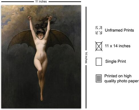 Gothic Wall Decor for Women 11x14 - Creepy Bat Wall Art for Wicca, Wiccan, Gypsy - Goth Witch Decorations, Witchy Gifts for Women - Paganism, Celtic, Medieval Art for Girl, Woman - Replica Painting in Saudi Arabia