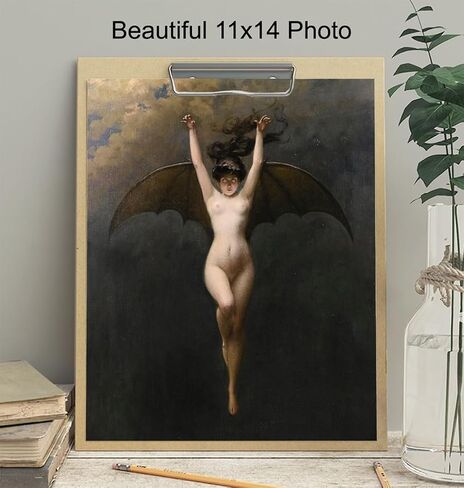 Gothic Wall Decor for Women 11x14 - Creepy Bat Wall Art for Wicca, Wiccan, Gypsy - Goth Witch Decorations, Witchy Gifts for Women - Paganism, Celtic, Medieval Art for Girl, Woman - Replica Painting in Saudi Arabia