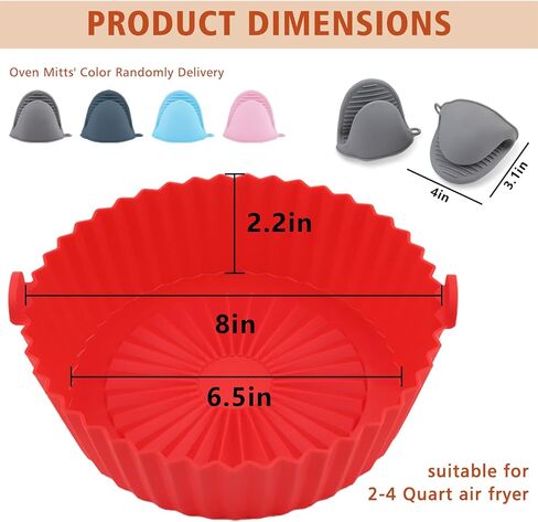 2 Pack Air Fryer Silicone Liners Pot for 3 to 5 QT, VanlonPro Food-grade Non-stick Air Fryer Silicone Basket Bowl, Oven Accessories, Reusable Replacement of Flammable Parchment Paper (Red+Gray) in Saudi Arabia