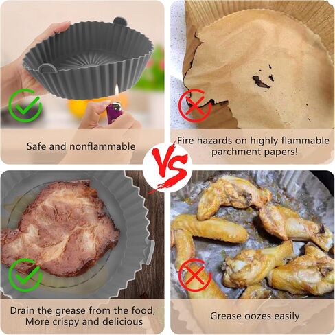 2 Pack Air Fryer Silicone Liners Pot for 3 to 5 QT, VanlonPro Food-grade Non-stick Air Fryer Silicone Basket Bowl, Oven Accessories, Reusable Replacement of Flammable Parchment Paper (Red+Gray) in Saudi Arabia