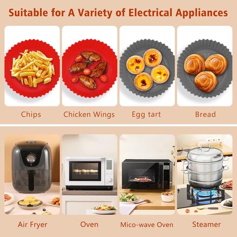 2 Pack Air Fryer Silicone Liners Pot for 3 to 5 QT, VanlonPro Food-grade Non-stick Air Fryer Silicone Basket Bowl, Oven Accessories, Reusable Replacement of Flammable Parchment Paper (Red+Gray) in Saudi Arabia