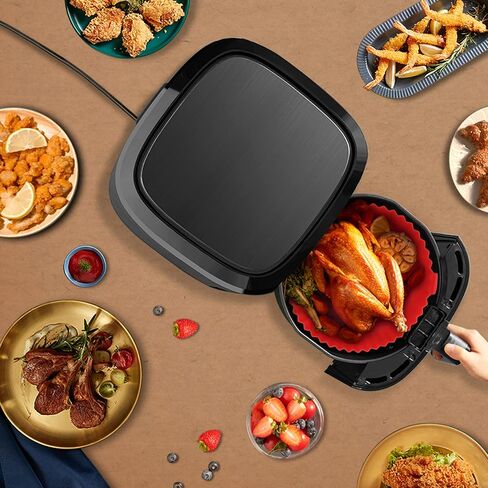 2 Pack Air Fryer Silicone Liners Pot for 3 to 5 QT, VanlonPro Food-grade Non-stick Air Fryer Silicone Basket Bowl, Oven Accessories, Reusable Replacement of Flammable Parchment Paper (Red+Gray) in Saudi Arabia