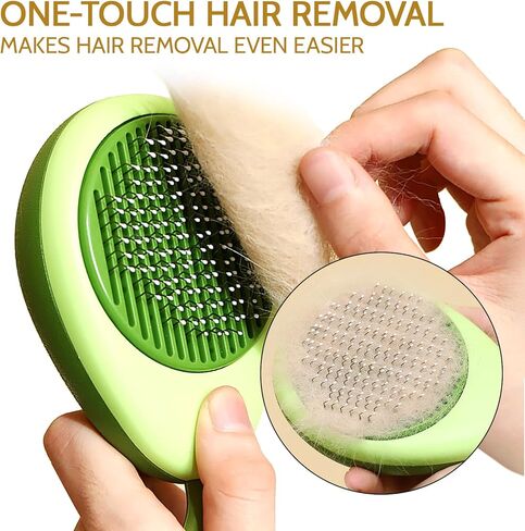 Cat Brush for Shedding,Self Cleaning Cat Brushes for Short Long Haired Cats Pet Grooming Brush,Easily Removes Mats, Tangles, and Loose Fur,Hair Slicker Brush for Pet Massage (Green) in Kuwait