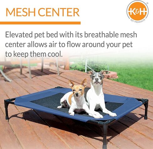 K&H Pet Products سرير كلب مرتفع للتبريد في الهواء الطلق، سرير كلب مرتفع محمول، معدات تخييم شبكية للحيوانات الأليفة قابلة للغسل، سرير أرجوحة للقطط بإطار معدني شديد التحمل، سرير سرير للكلاب من الداخل والخارج، صغير باللون الأزرق/الأسود in Kuwait