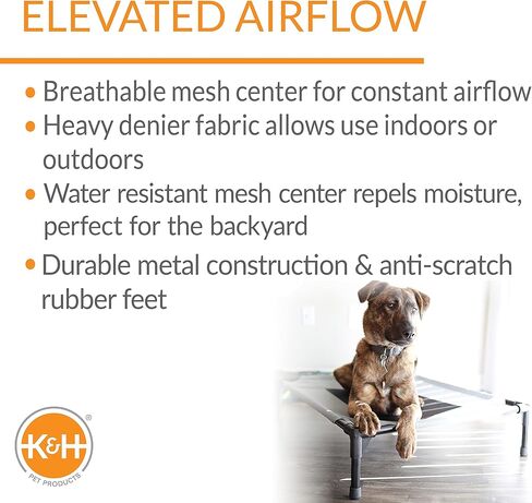 K&H Pet Products سرير كلب مرتفع للتبريد في الهواء الطلق، سرير كلب مرتفع محمول، معدات تخييم شبكية للحيوانات الأليفة قابلة للغسل، سرير أرجوحة للقطط بإطار معدني شديد التحمل، سرير سرير للكلاب من الداخل والخارج، صغير باللون الأزرق/الأسود in Kuwait