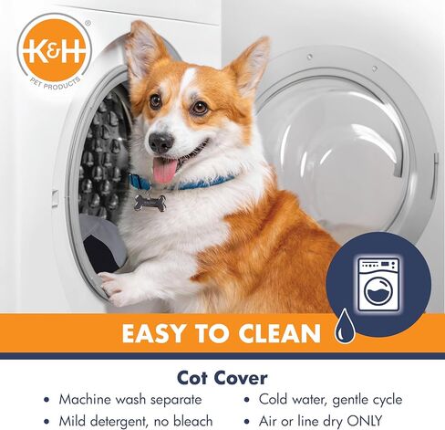 K&H Pet Products سرير كلب مرتفع للتبريد في الهواء الطلق، سرير كلب مرتفع محمول، معدات تخييم شبكية للحيوانات الأليفة قابلة للغسل، سرير أرجوحة للقطط بإطار معدني شديد التحمل، سرير سرير للكلاب من الداخل والخارج، صغير باللون الأزرق/الأسود in Kuwait