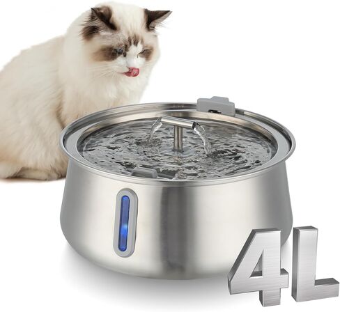 Cat Water Fountain Stainless Steel - 4L/135OZ Large Capacity Cat Fountain Pet Water Dispenser Automatic Metal Dog Drinking Fountains Water Bowl with Replacement Filters Ultra-Quiet Pump in Saudi Arabia