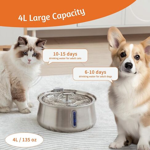 Cat Water Fountain Stainless Steel - 4L/135OZ Large Capacity Cat Fountain Pet Water Dispenser Automatic Metal Dog Drinking Fountains Water Bowl with Replacement Filters Ultra-Quiet Pump in Saudi Arabia
