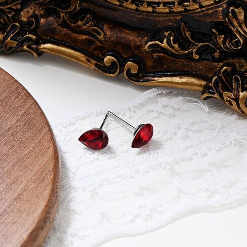 925 Sterling Silver Teardrop Ruby Stud Earrings Red Birthstone Earrings for Women Hypoallergenic Gemstone Earrings for Sensitive Ears in Saudi Arabia