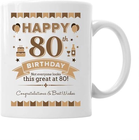 كوب هدية عيد الميلاد الثمانين للرجال والنساء عيد ميلاد سعيد 80 كوب قهوة 11 أونصة in Kuwait