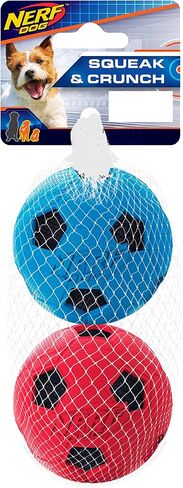 Nerf Dog Soccer Ball Dog Toy with Interactive Crunch, Lightweight, Durable and Water Resistant, 2.5 Inches, for Small/Medium/Large Breeds, Two Pack, Red and Blue in Saudi Arabia