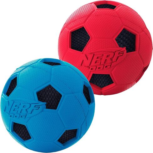 Nerf Dog Soccer Ball Dog Toy with Interactive Crunch, Lightweight, Durable and Water Resistant, 2.5 Inches, for Small/Medium/Large Breeds, Two Pack, Red and Blue in Saudi Arabia