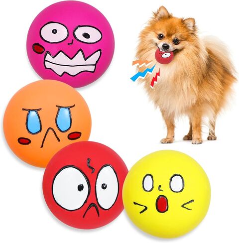Latex Dog Squeaky Toys Balls for Teething Puppies, Small, Medium Dogs, 12 Pcs Bouncy Cute Face Pet Dog Toys (01-02zh) in Saudi Arabia
