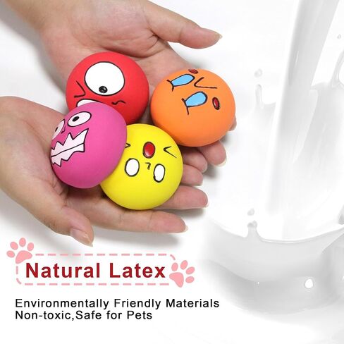 Latex Dog Squeaky Toys Balls for Teething Puppies, Small, Medium Dogs, 12 Pcs Bouncy Cute Face Pet Dog Toys (01-02zh) in Saudi Arabia