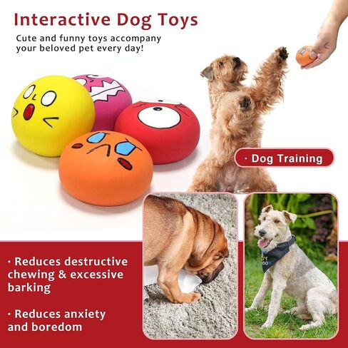 Latex Dog Squeaky Toys Balls for Teething Puppies, Small, Medium Dogs, 12 Pcs Bouncy Cute Face Pet Dog Toys (01-02zh) in Saudi Arabia