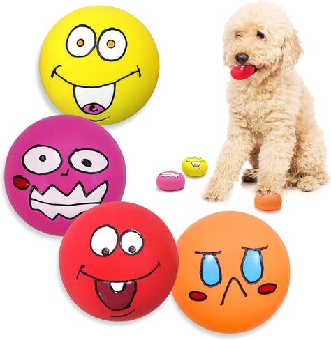 Latex Dog Squeaky Toys Balls for Teething Puppies, Small, Medium Dogs, 12 Pcs Bouncy Cute Face Pet Dog Toys (01-02zh) in Saudi Arabia