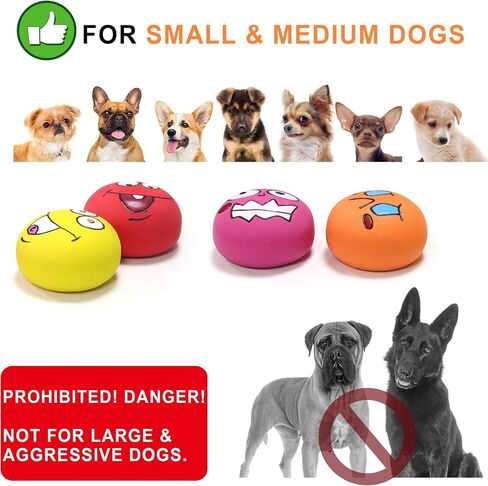 Latex Dog Squeaky Toys Balls for Teething Puppies, Small, Medium Dogs, 12 Pcs Bouncy Cute Face Pet Dog Toys (01-02zh) in Saudi Arabia