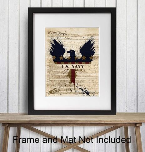 Patriotic US Navy Art Poster - 8x10 Wall Decor - American Eagle Home Decoration Print for Living Room, Bedroom, Office - Gift for U.S. Military Servicemen, Servicewomen, Veteran, Vet - Unframed Print in Saudi Arabia