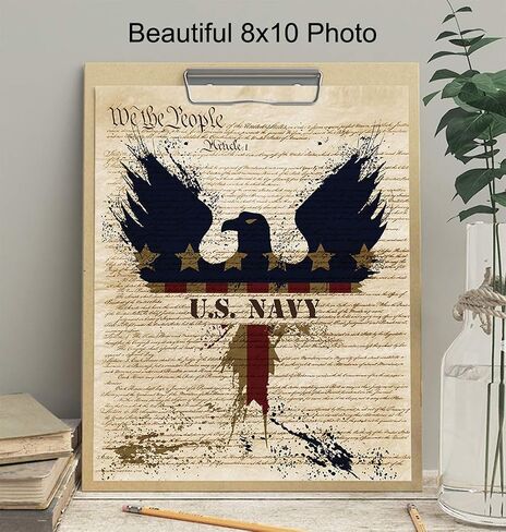 Patriotic US Navy Art Poster - 8x10 Wall Decor - American Eagle Home Decoration Print for Living Room, Bedroom, Office - Gift for U.S. Military Servicemen, Servicewomen, Veteran, Vet - Unframed Print in Saudi Arabia