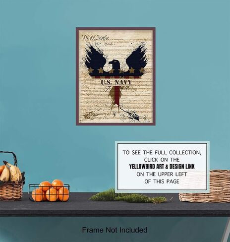Patriotic US Navy Art Poster - 8x10 Wall Decor - American Eagle Home Decoration Print for Living Room, Bedroom, Office - Gift for U.S. Military Servicemen, Servicewomen, Veteran, Vet - Unframed Print in Saudi Arabia