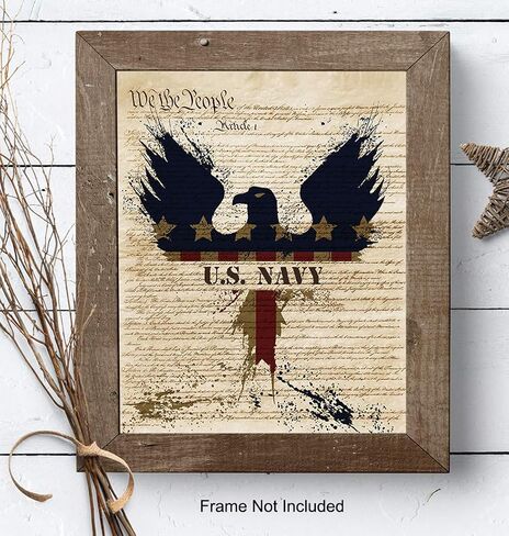 Patriotic US Navy Art Poster - 8x10 Wall Decor - American Eagle Home Decoration Print for Living Room, Bedroom, Office - Gift for U.S. Military Servicemen, Servicewomen, Veteran, Vet - Unframed Print in Saudi Arabia