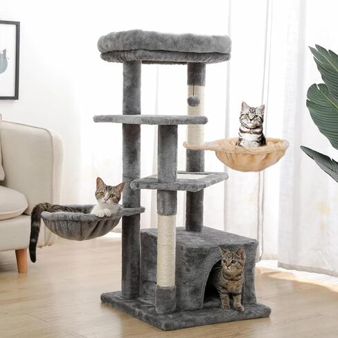 Cat Tree Hammock,Cozy Cat Tree Hammock for Large Cats with Deep Basket,Cat Tree Hammock Add On Attachment Design for Cat Tower,Cat Tree Hammock Replacement Extra Large (12.4") (Grey) in Saudi Arabia