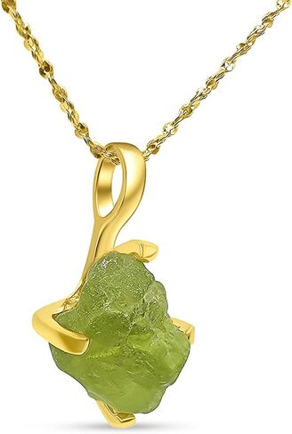 Natural raw peridot chain pendant necklace with yellow gold over 925 sterling silver, august birthstone dainty solitaire gift for her, uniquelan jewelry (peridot) in Kuwait